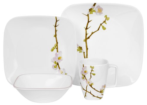 Corelle Square 16-Piece Dinnerware Set, Service for 4, Cherry Blossom