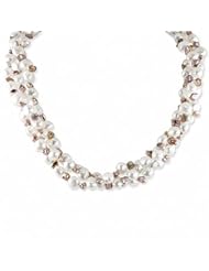 Sterling silver 3 strand pink & white freshwater cultured pearl twisted necklace, 19.5"