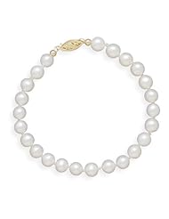CleverSilvers 7" 5.56mm Cultured Freshwater Pearl Bracelet Individually Knotted With A 14K Yellow Gold Clasp