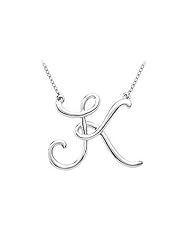 Plain Letter K Script Pendant - .925 Sterling Silver