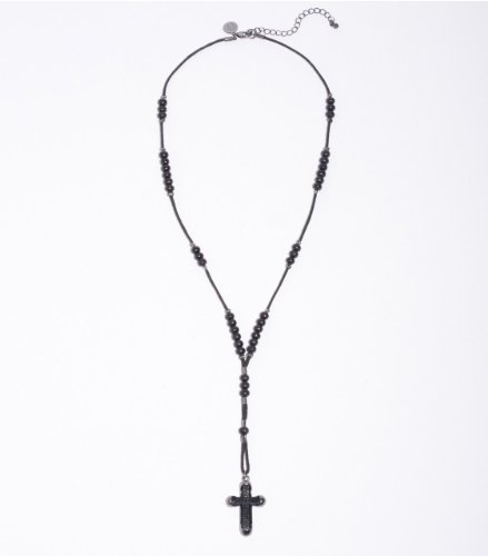 G by GUESS Corded Rosary Necklace, BLACK