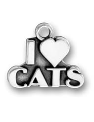 Sterling Silver 18" .8mm Wide Box Chain Necklace With I Love Cats Word Message Animal Pendant