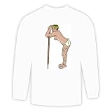 Long Sleeve T-shirt with Aborigine, staff, woman, standing, tattoos, tribal, Australia, naked, nude, weapon Large White