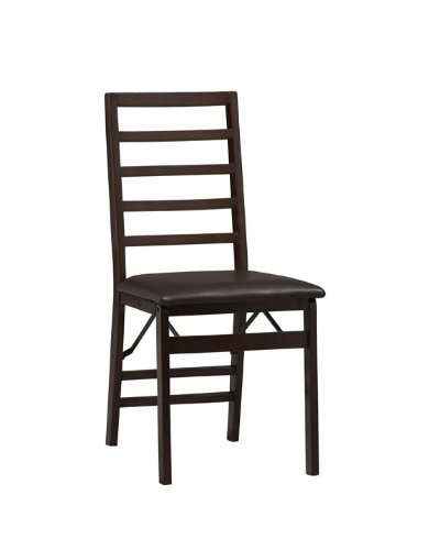 Set of 2 Triena Folding Chairs Ladder Back Rich Espresso Finish