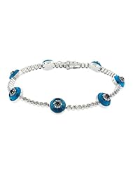 18K White Gold 1.13Ct Black White Diamond Blue Enamel Evil Eye Bracelet Gr 7" 16.9 Gr