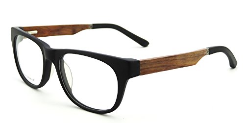 New Acetate Eyeglasses Trendy and Classic Optical Frame Eyewear Wood Glasses-ZF109 (Matte Black Acetate+red Pear+matte Black Rubber)