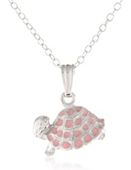 Sterling Silver Childrens Pink Turtle Pendant Necklace , 15"