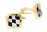 18ct yellow gold cufflinks with mother of pearl and onyx