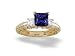 14K Yellow Gold Square Created Sapphire and Diamond Engagement Ring