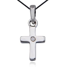 Buy SS Platinum Plated Genuine Diamond Accent Cross Charm Pendant on 18 Black Thread by Aesthetic Jewels