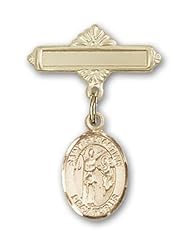 Gold Filled Baby Badge with St. Sebastian Charm and Polished Badge Pin