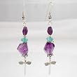 Amethyst and Blue Apatite Gemstone Bead Dangle Dragonfly Earrings in Sterling Silver, #8837
