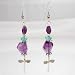 Amethyst and Blue Apatite Gemstone Bead Dangle Dragonfly Earrings in Sterling Silver, #8837