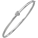 14K White Gold Diamond Heart Fashion Bangle Bracelet