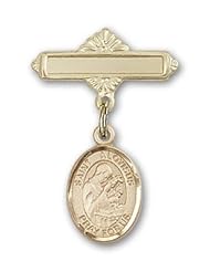 14K Gold Baby Badge with St. Aloysius Gonzaga Charm and Polished Badge Pin