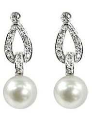 14kt white gold 7.5-8mm cultured pearl & diamond (.22 ctw) earrings (Matching pendant 985014/WH18R)