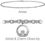Sterling Silver Claddagh Charm Flat Cable Anklet