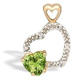 14K Yellow Gold Genuine Heart Peridot and Diamond Pendant