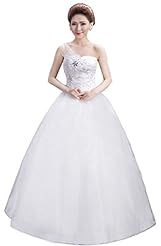 One Shoulder Floor Length Organza/Satin  Sequined  Ball Gown Bandage Dress/Prom Dress/Party Dress/Wedding Dress 