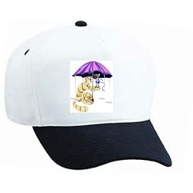 White Cap with cat, umbrella, rain, mouse