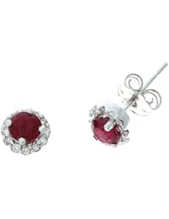 1.01CTW 14K White Gold Genuine Ruby and Diamond Stud Earrings