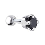 16 Gauge 3/16 Inches -Solid 14KT White Gold 4mm Black Cubic Zirconia Cartilage Earring Body Jewelry