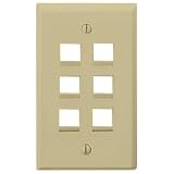 Leviton 40806-BI QuickPort Flush Mount Wall Plate, 6-Port, Ivory