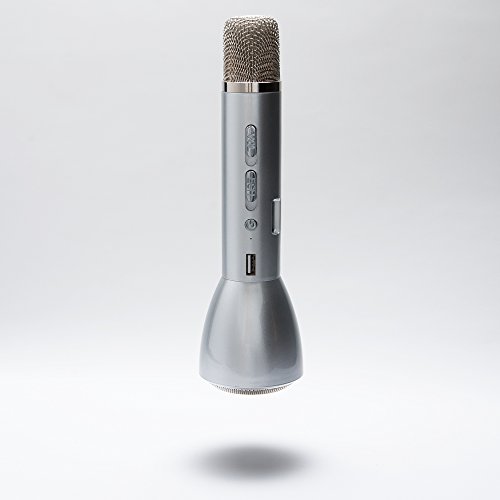 Magic Wireless Mic Portable Magic Karaoke Microphone Wireless Bluetooth Speaker Microphone Compatible with IPhone and Android Smartphones (Silver)
