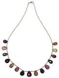 14k Yellow Gold Multi Color Tourmaline Pear Station Necklace, 16