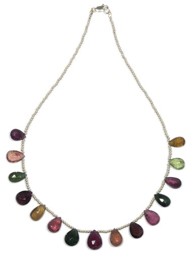 14k Yellow Gold Multi Color Tourmaline Pear Station Necklace, 16