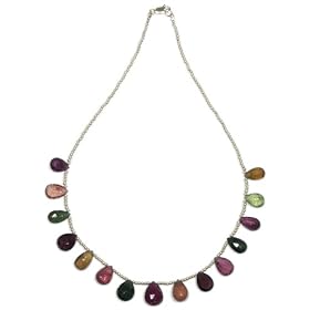 14k Yellow Gold Multi Color Tourmaline Pear Station Necklace, 16 by Amazon.com Collection