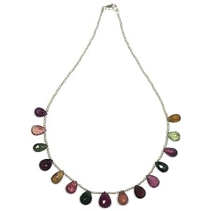 14k Yellow Gold Multi-Color Tourmaline Pear Station Necklace, 16 by