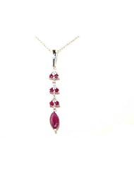 9K White Gold Marquise Shape Ruby & Diamond Drop Pendant & 18" Chain Necklace