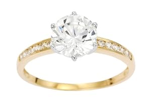 Bague Solitaire Femme - Or jaune (9 cts) 1.66 Gr - Oxyde de zirconium - T 52
