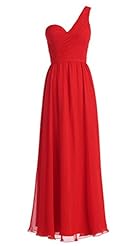 V-neck One Shoulder Sleeveless Floor Length Chiffon Pleated Sweetheart Empire   Waistline Evening Dress/Bridesmaid Dress/Prom Dress 