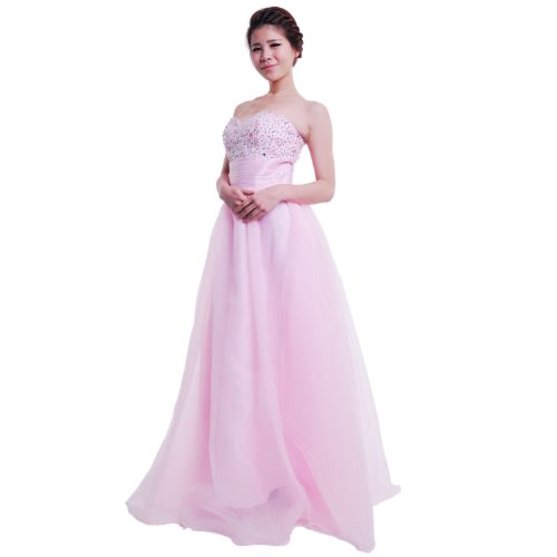 Moonar Chiffon Strapless Sweetheart Paillette A Line Prom Formal Gown Party Bridesmaid Wedding Dress Pink Size 4