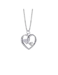 Sterling Silver Cubic Zirconia "Two Hearts One Love" Heart Pendant Necklace, 18"