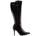 Womens Black Knee High Heel Pointed Boots