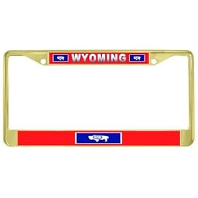 Wyoming State Flag Gold Tone Metal License Plate Frame Holder