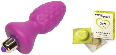 HE21809 ROCKS-OFF - ASS-BERRIES 7-SPEED RASPBERRY ANAL TOYS - BUTT PLUG SEX TOYS + MOREAMORE - CONDOM SOFT Skin 3 PCS