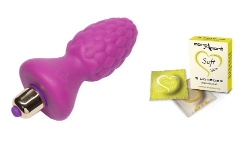 HE21809 ROCKS-OFF - ASS-BERRIES 7-SPEED RASPBERRY ANAL TOYS - BUTT PLUG SEX TOYS + MOREAMORE - CONDOM SOFT Skin 3 PCS