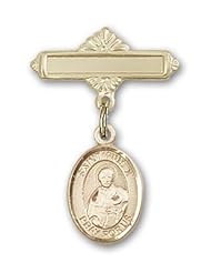 Gold Filled Baby Badge with St. Pius X Charm and Polished Badge Pin