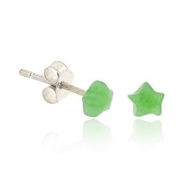 Retro Sterling Silver .925 Green Mini Small Kid Star Stud Junior Earrings