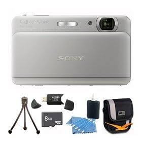Sony Cyber-shot DSC-TX55 Silver Slim Digital Camera 3.3 OLED Touchscreen w/ 8GB Kit