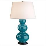 IMAGE OF Robert Abbey 343X Triple Gourd - Table Lamp, Deep Patina Bronze Finish with Peacock Glass with Pearl Dupioni Fabric Shade