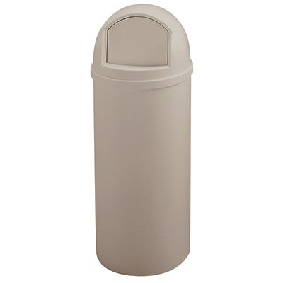 Marshal Classic Trash Container, 15 Gallon, Beige, Round, 15 3/8