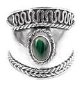 Sterling Silver Green Stone Malachite Medieval Armor Ring (Size 5,6)