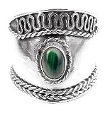 Sterling Silver Green Stone Malachite Medieval Armor Ring (Size 5,6,7,8,9)