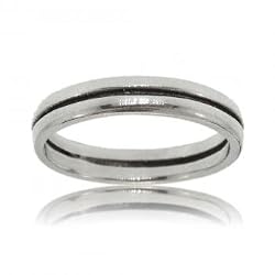 Thin Wedding Band Ring Sterling Silver Channel Accent