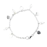 Image of Ladies Sterling Silver Pearl and Heart Disk Bracelet